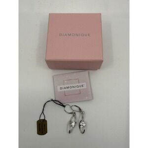 Diamonique NEW Twisted Stering Silver Cubic Zirconia Dangle Earrings Gift